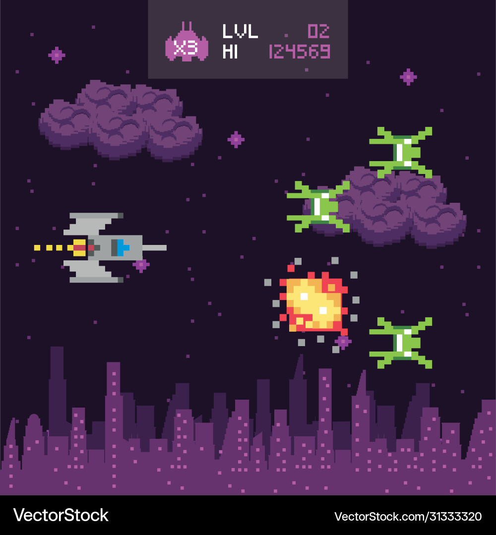 Retro video game space pixelated scene Vector Image
