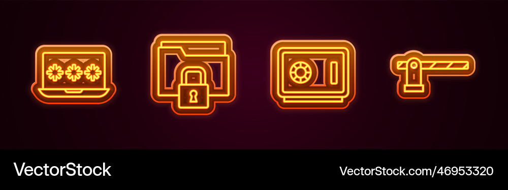 Set line laptop with password folder and lock Set line laptop with password folder and lock vector image