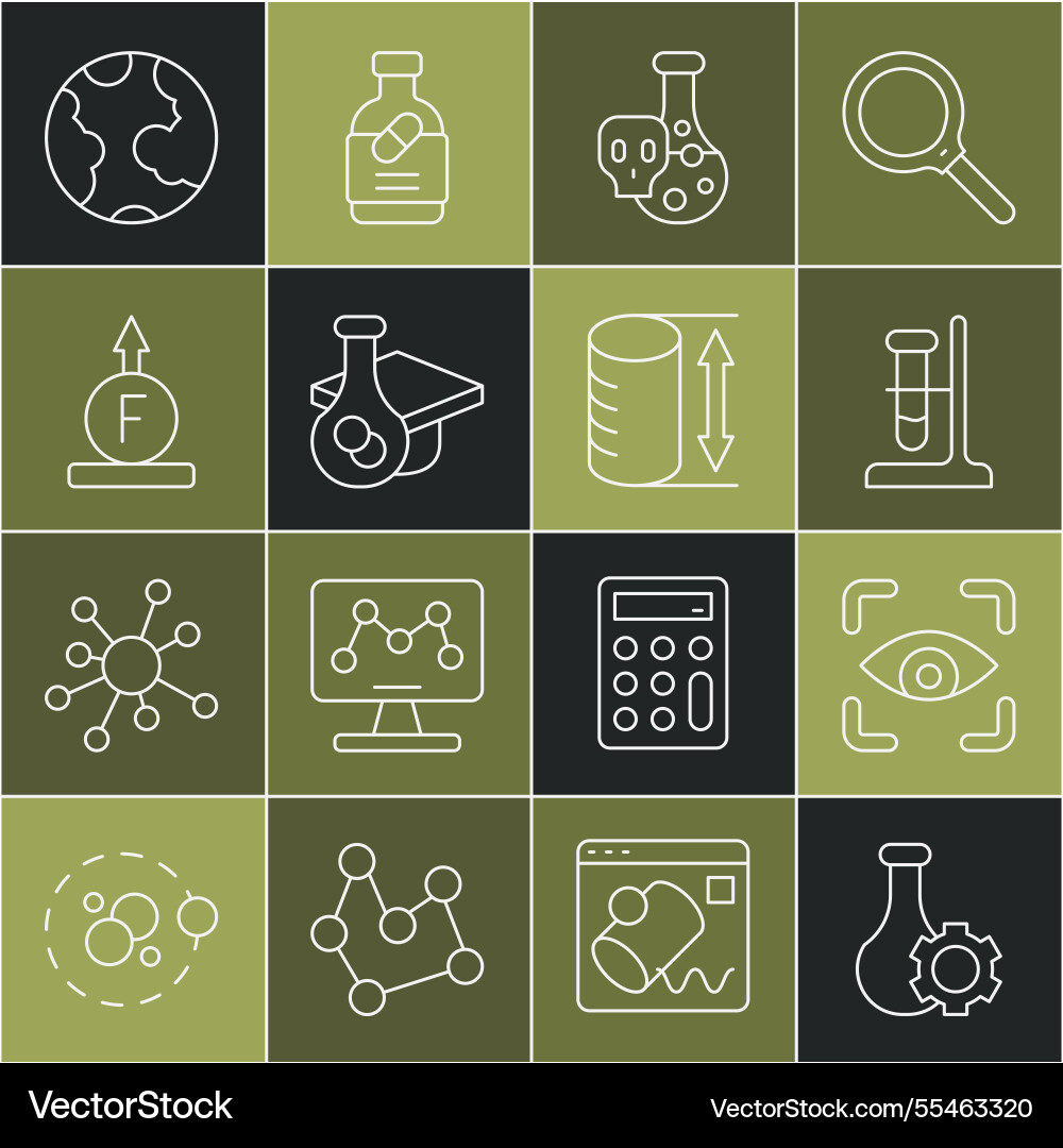 Set line test tube eye scan flask on stand vector image