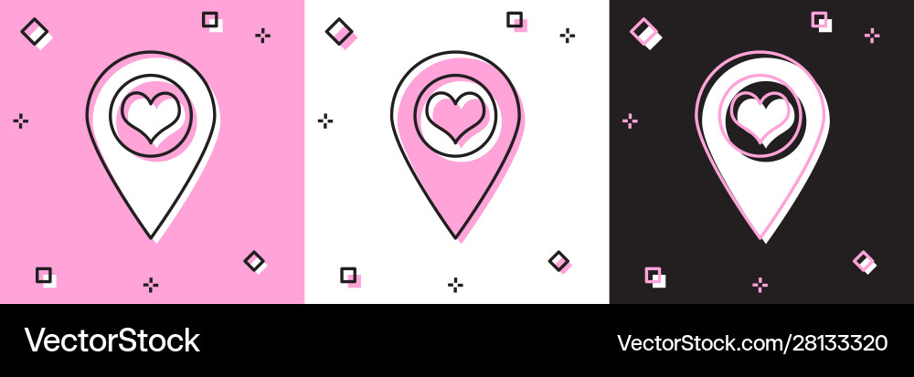 Set map pointer with heart icon isolated on pink Set map pointer with heart icon isolated on pink Vector Image