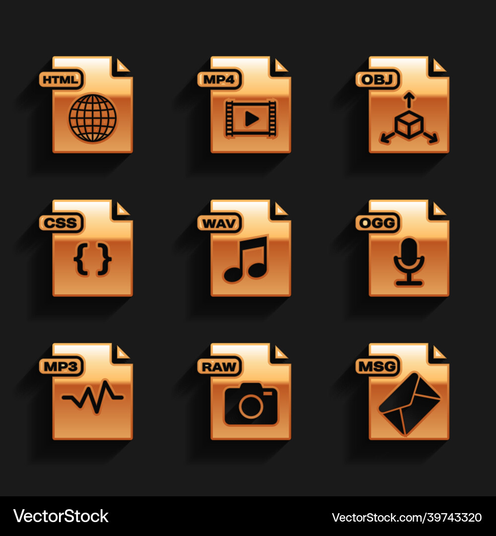Set wav file document raw msg ogg mp3 css Set wav file document raw msg ogg mp3 css vector image