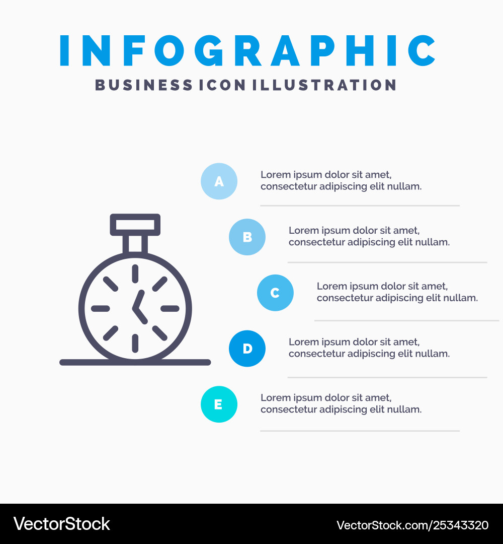 Stopwatch time timer count line icon with 5 steps vector image