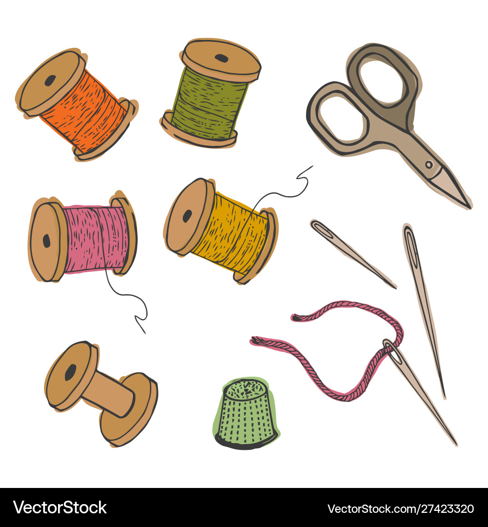 Threads thimble scissors needles vector image