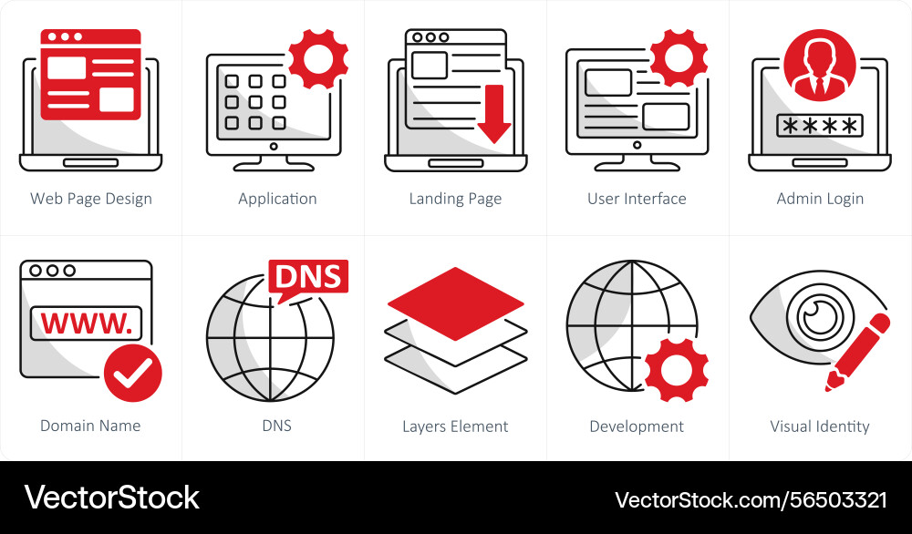 A set of 10 web design icons as page vector image