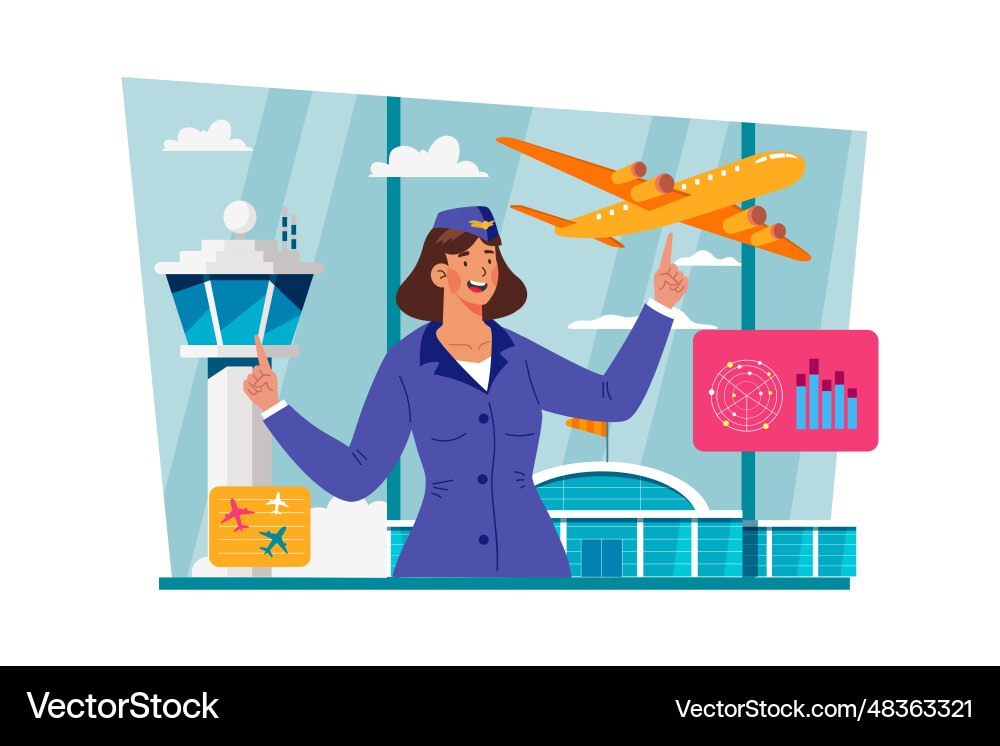 Air traffic controller monitoring multiple Air traffic controller monitoring multiple vector image