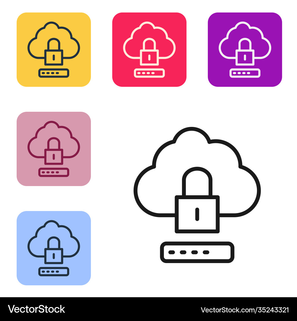 Black line cloud computing lock icon isolated Black line cloud computing lock icon isolated vector image