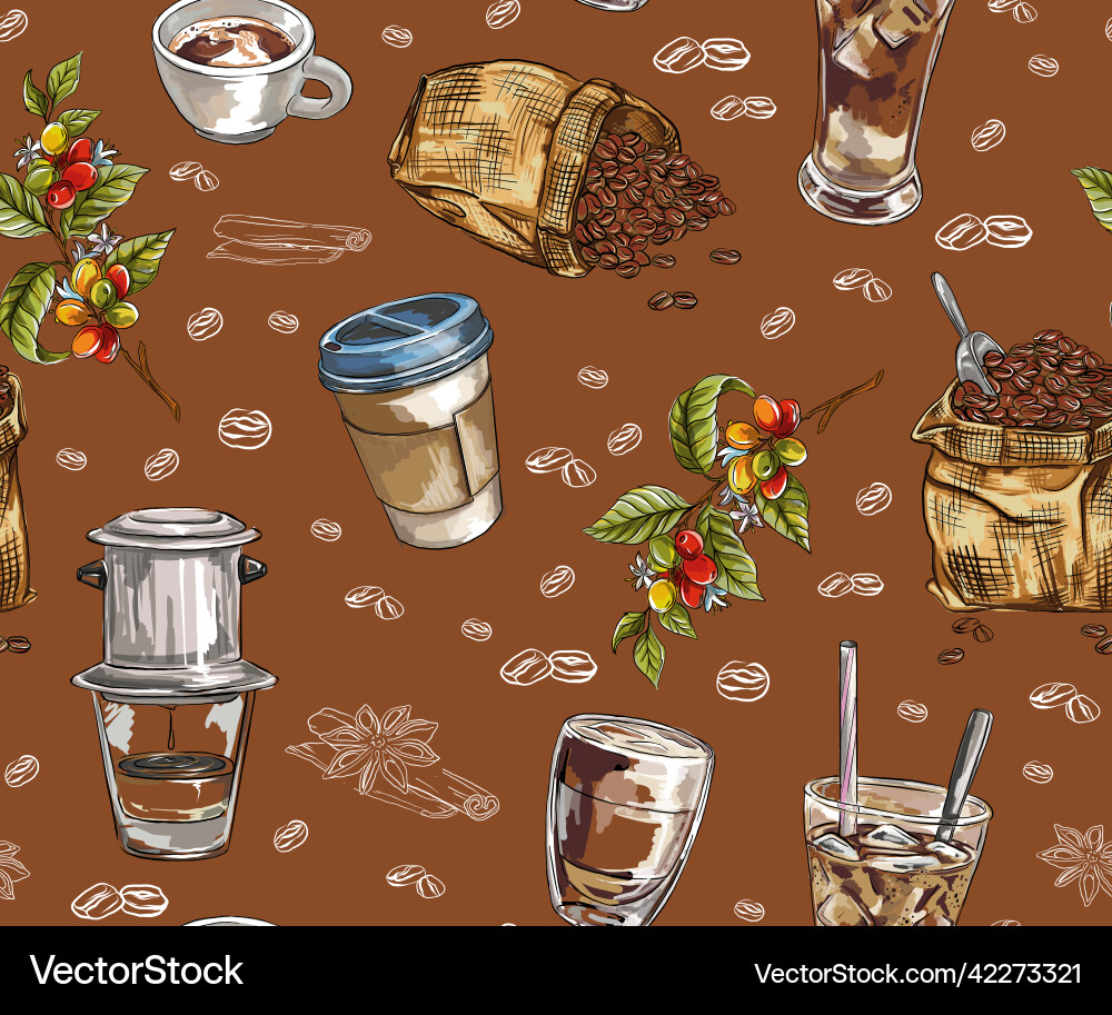 Cafe seamless pattern or background set Vector Image