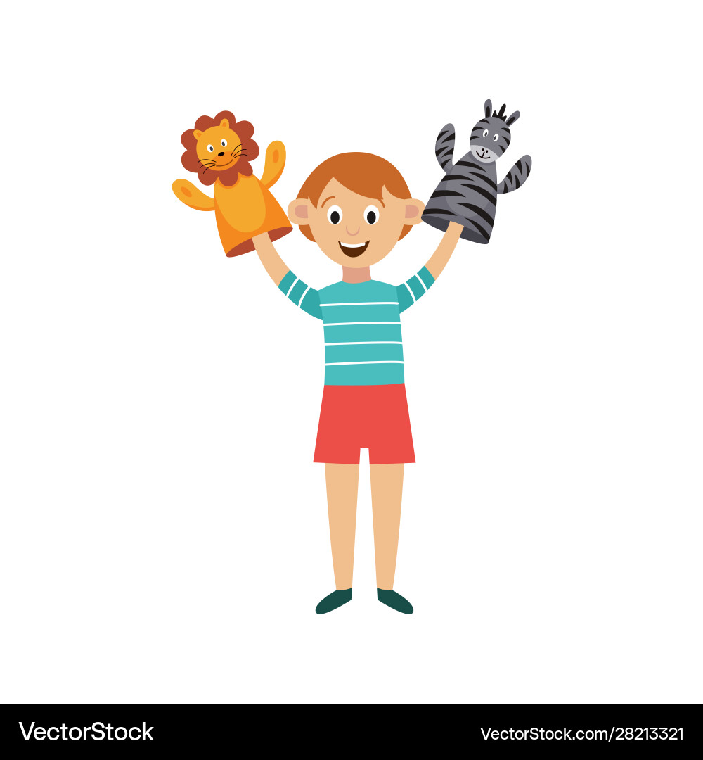 Child performs puppet-show with hands puppets Child performs puppet-show with hands puppets vector image