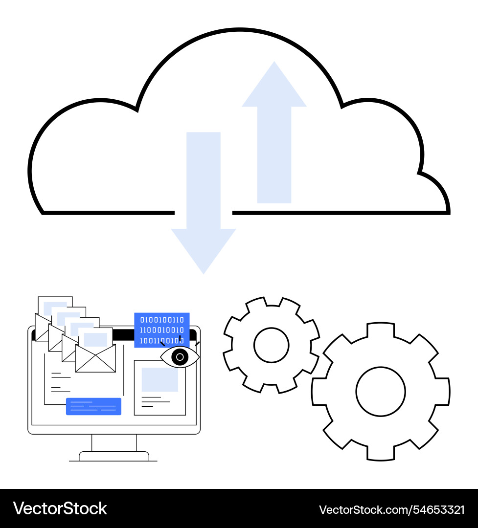 Cloud data transfer and integration with computer Cloud data transfer and integration with computer vector image