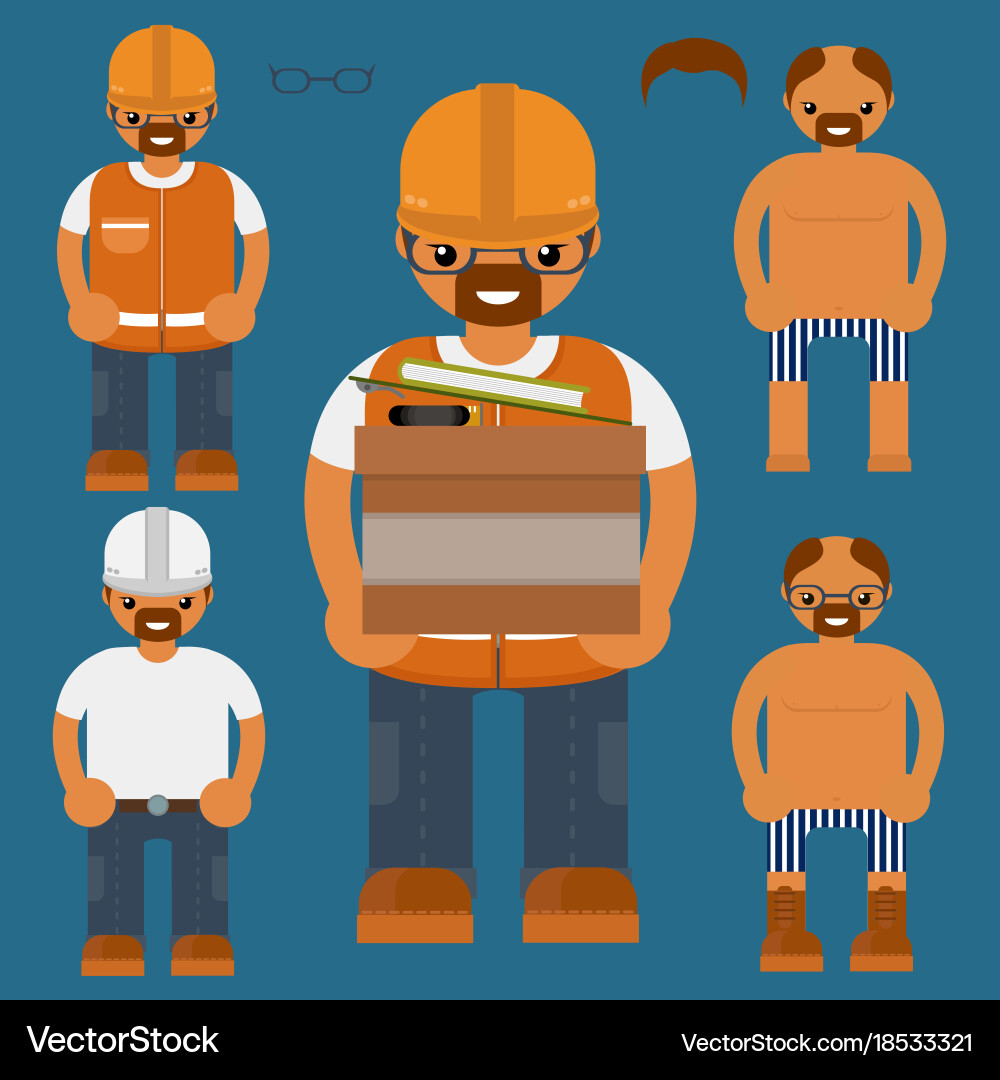 Flat characters kit worker Vector Image