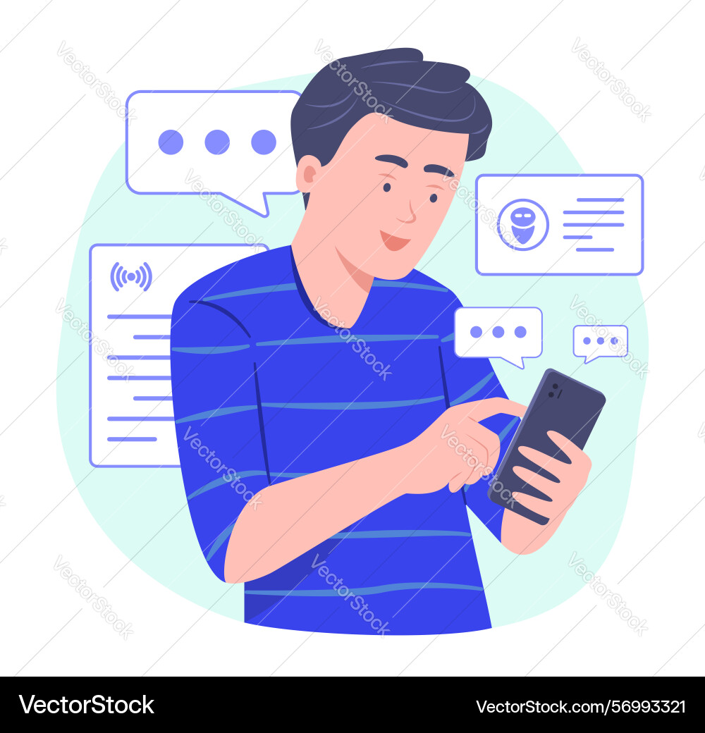 Man chatting with ai chatbot on mobile phone Vector Image