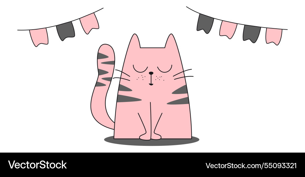 Minimalistische handgezogene Katze mit Partyfahnen Minimalistische handgezogene Katze mit Partyfahnen vektorbild