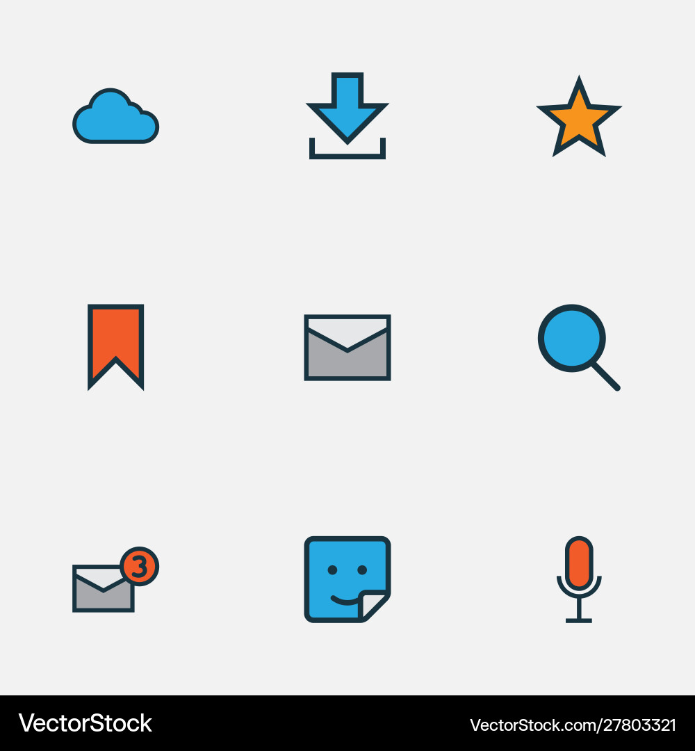 Network icons colored line set with search Vector Image