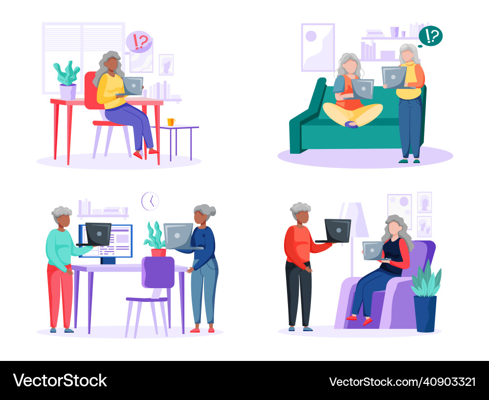 Old people try to use phone game console Old people try to use phone game console vector image