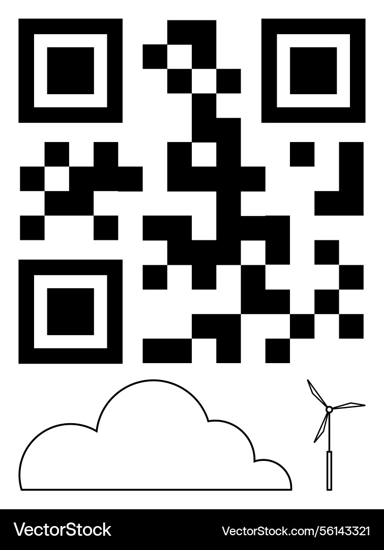 Qr code design with wind turbine and cloud Qr code design with wind turbine and cloud vector image