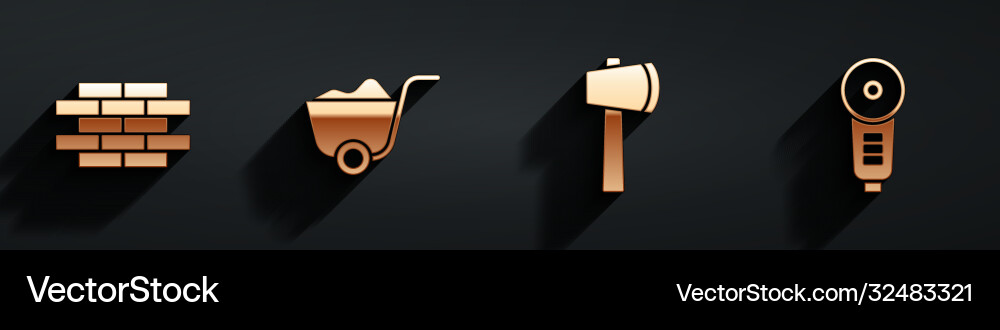 Set bricks shovel wooden axe and angle grinder Set bricks shovel wooden axe and angle grinder vector image