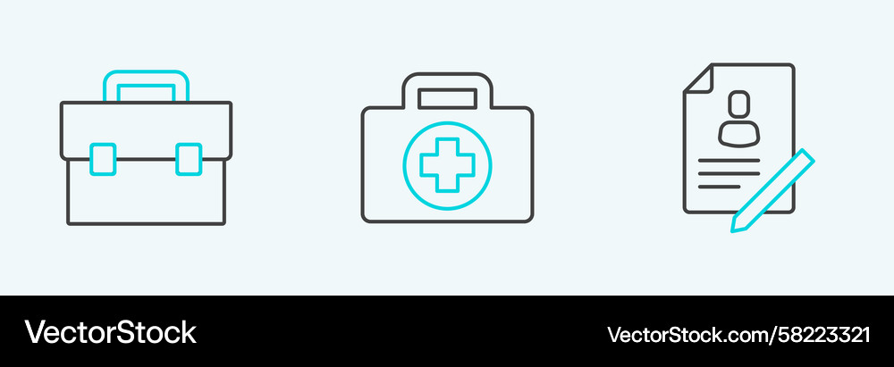 Set line document with shield briefcase and first Vector Image