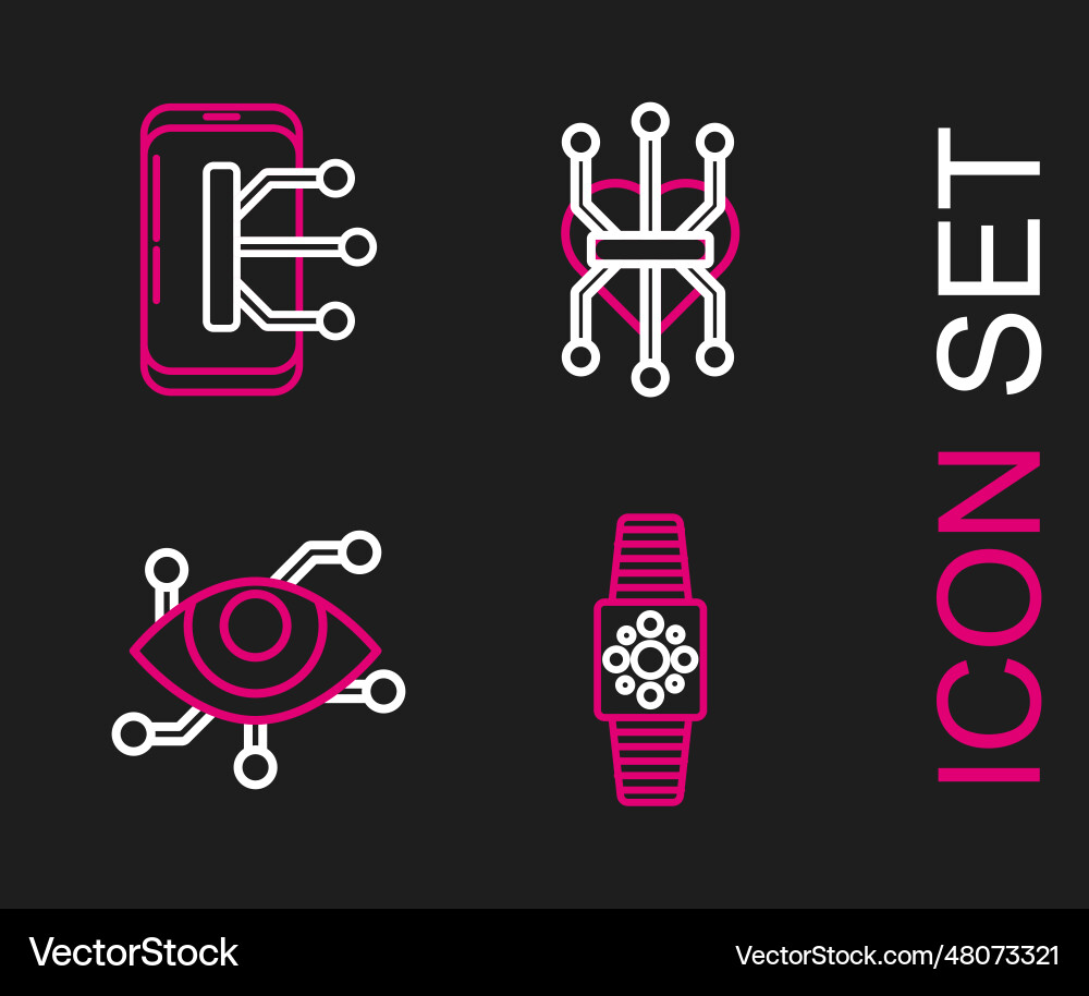 Set line smartwatch virtual reality processor Set line smartwatch virtual reality processor vector image