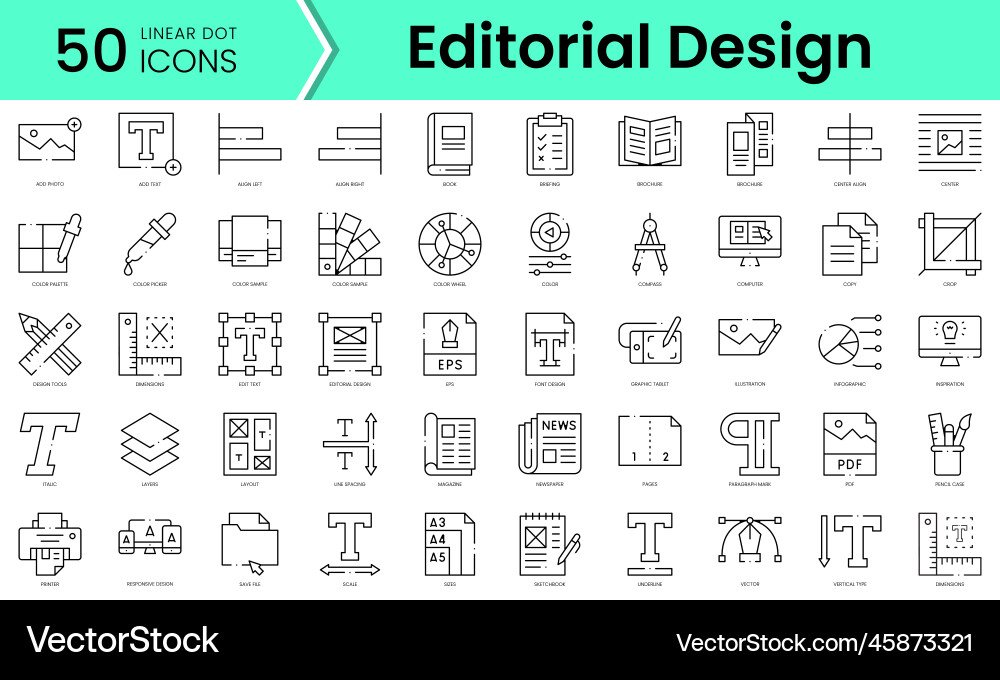 Set of editorial design icons line art style Set of editorial design icons line art style Vector Image