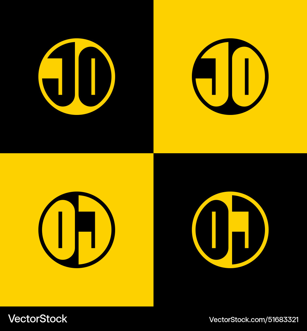 Simple jo and oj letter circle logo set suitable Vector Image