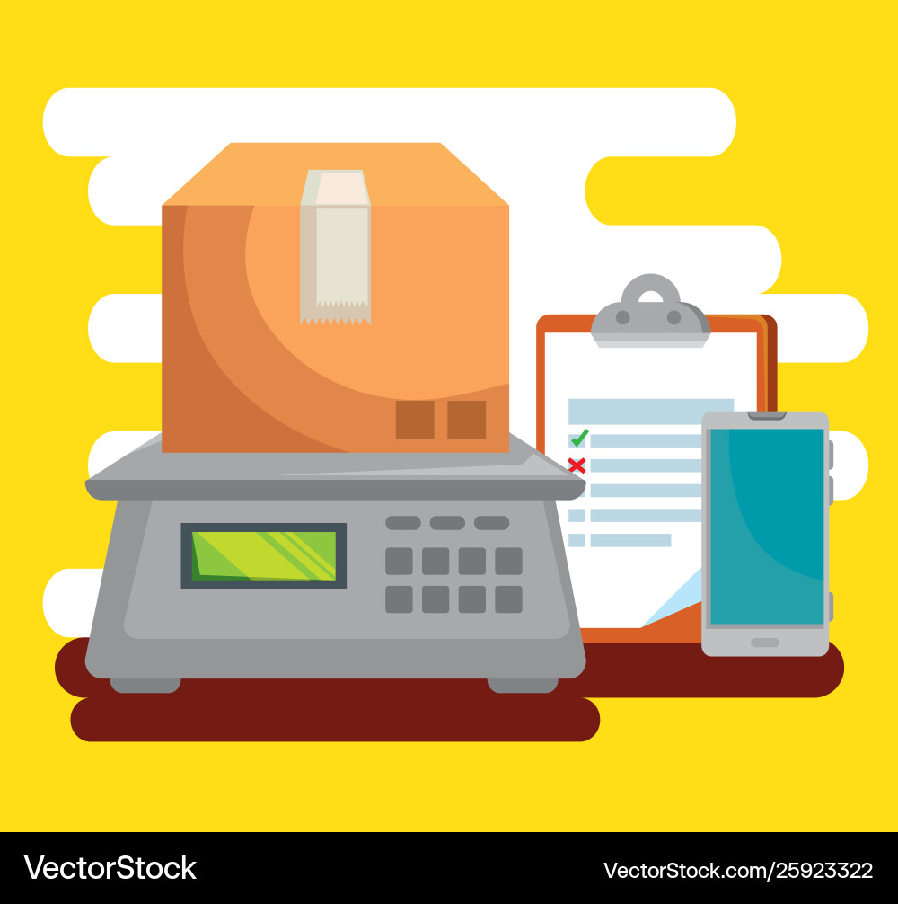 Box in weighing machine with check list Box in weighing machine with check list vector image