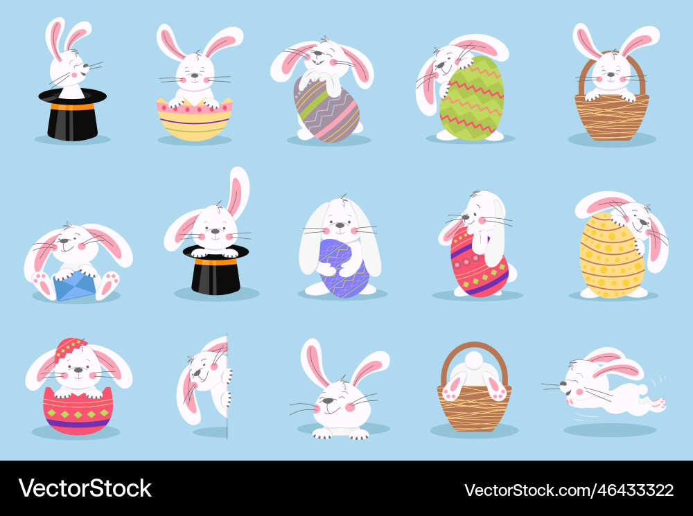 Cute Easter Rabbits with Eggs – Royalty-Free Vector | VectorStock
