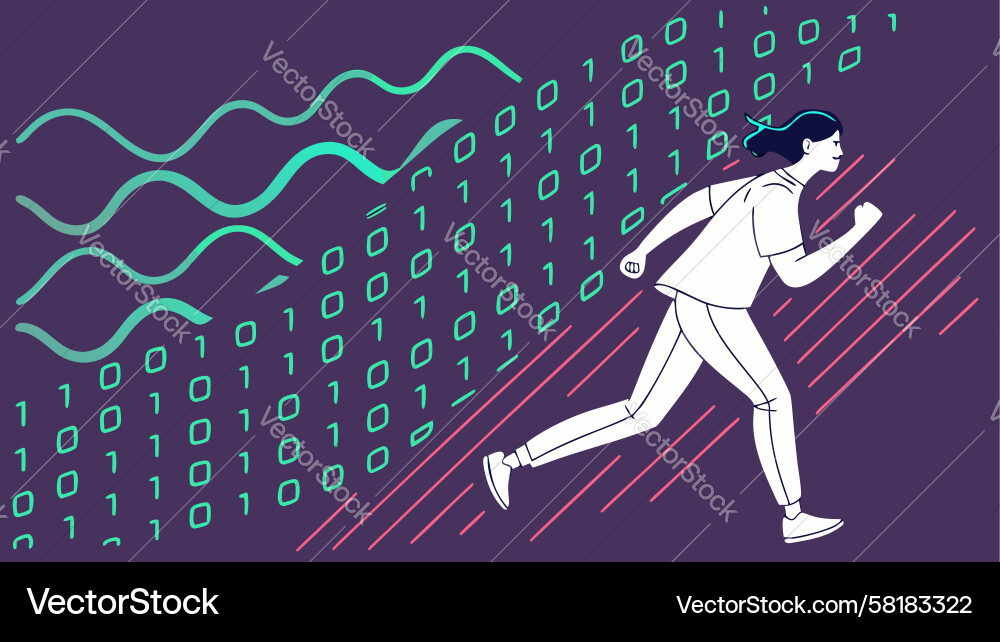 Digital Runner on Binary Code Vector Image