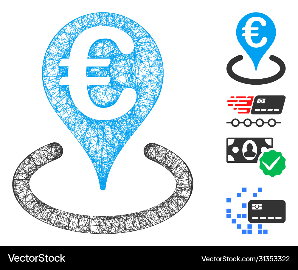 Euro bank map marker web mesh Vector Image