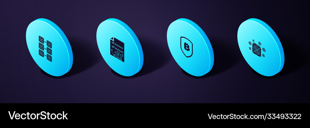 Set isometric asic miner shield with bitcoin vector image