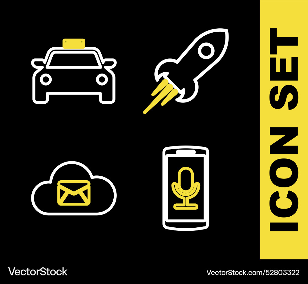 Set line rocket ship with fire mobile recording Set line rocket ship with fire mobile recording vector image