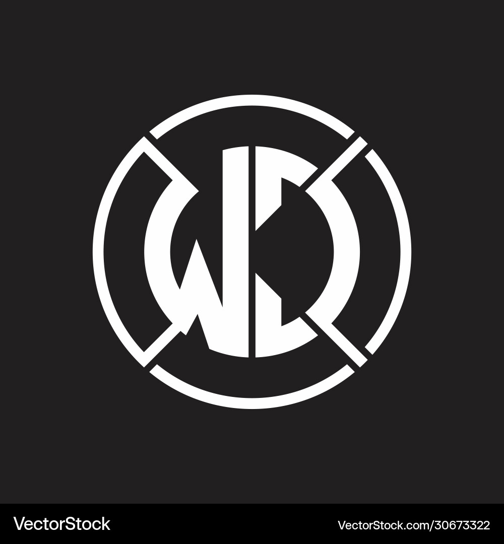 Wc logo monogram with four part circle slash vector image