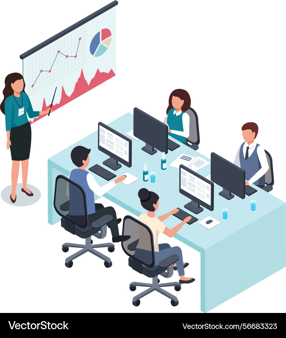 Businesswoman using pointer while giving Businesswoman using pointer while giving vector image
