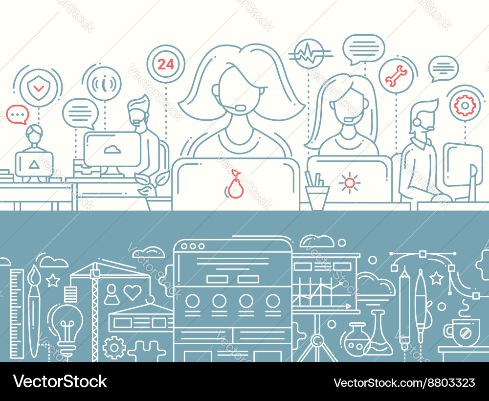 Call center application development - line design vector image
