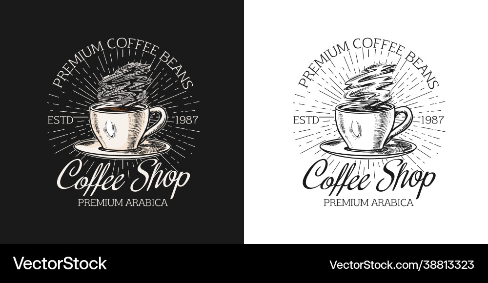 Coffee Shop Logo und Emblem Tasse Getränk Latte Coffee Shop Logo und Emblem Tasse Getränk Latte vektorbild