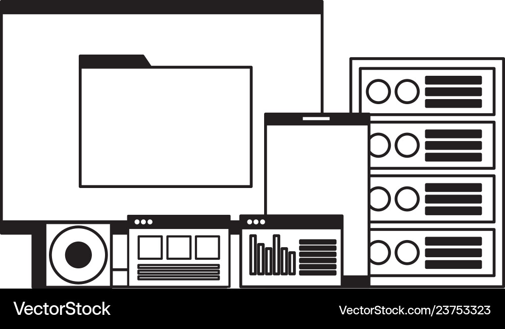 Computer mobile database server compact disk Vector Image