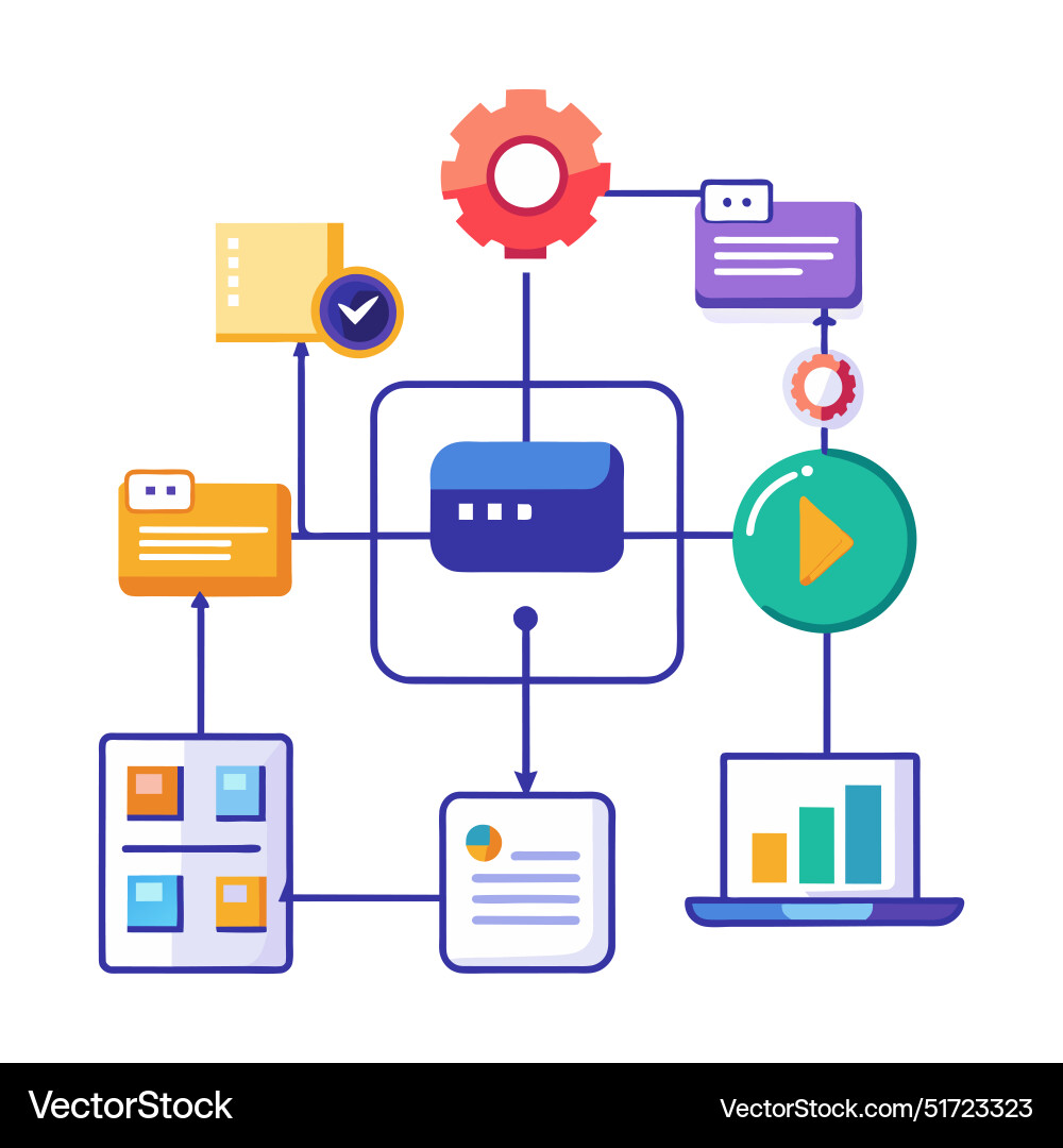 Data development workflow flat on white background Data development workflow flat on white background vector image
