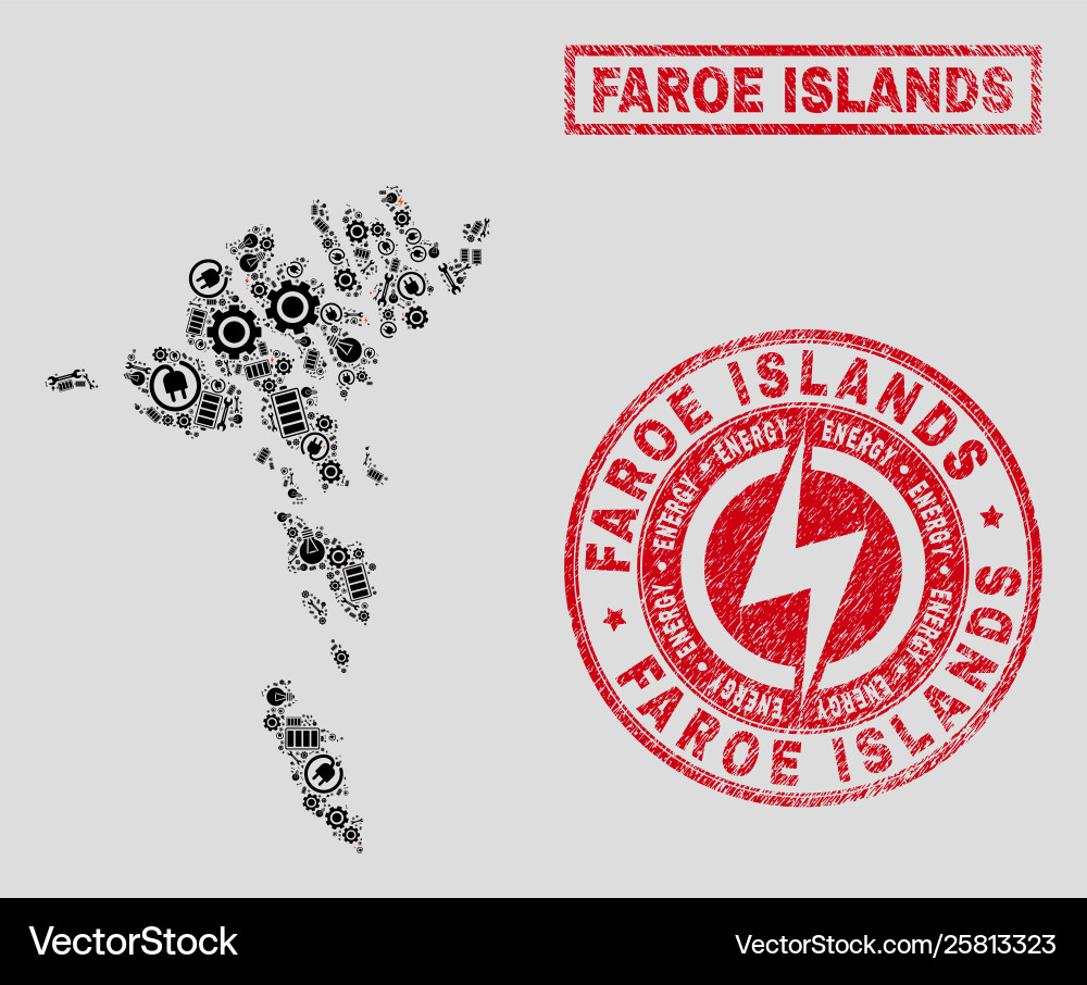 Electrical collage faroe islands map and snow Electrical collage faroe islands map and snow Vector Image