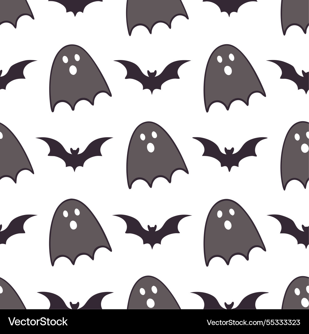 Ghosts and bats seamless tile pattern with spooky Vector Image