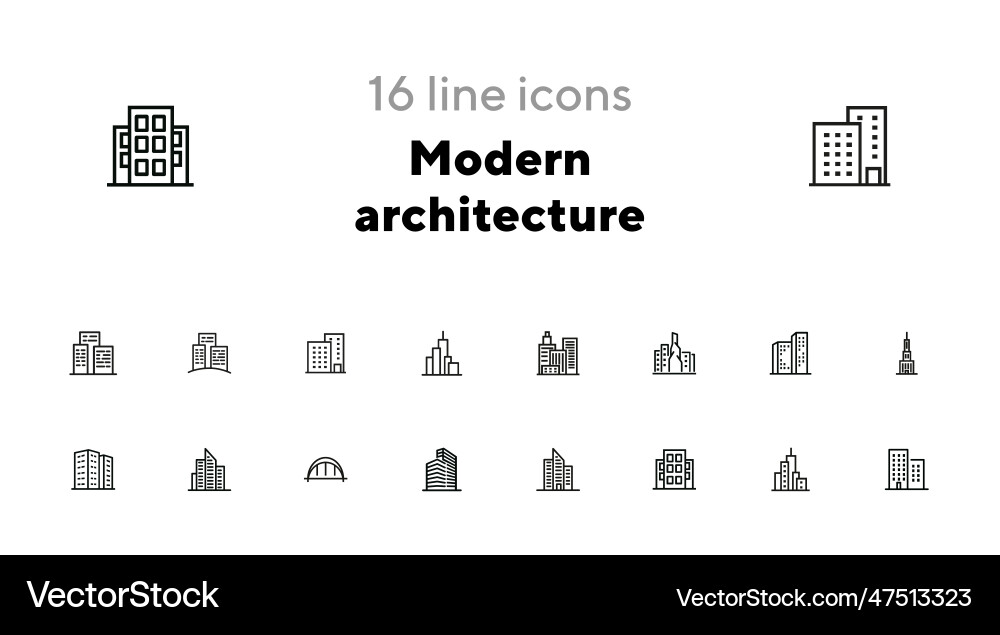 Modern architecture line icon set vector image
