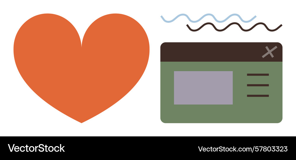 Red heart alongside green browser tab with text Red heart alongside green browser tab with text Vector Image