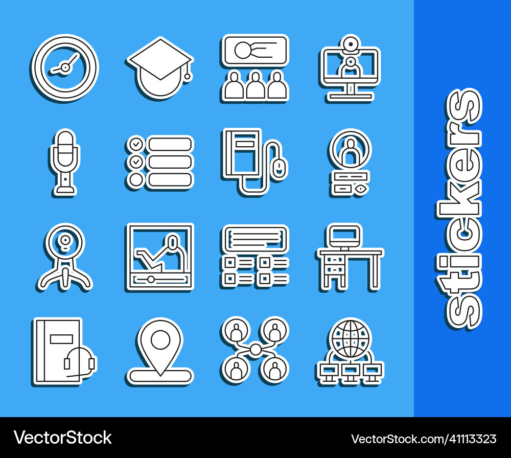 Set line computer network monitor and desk vector image