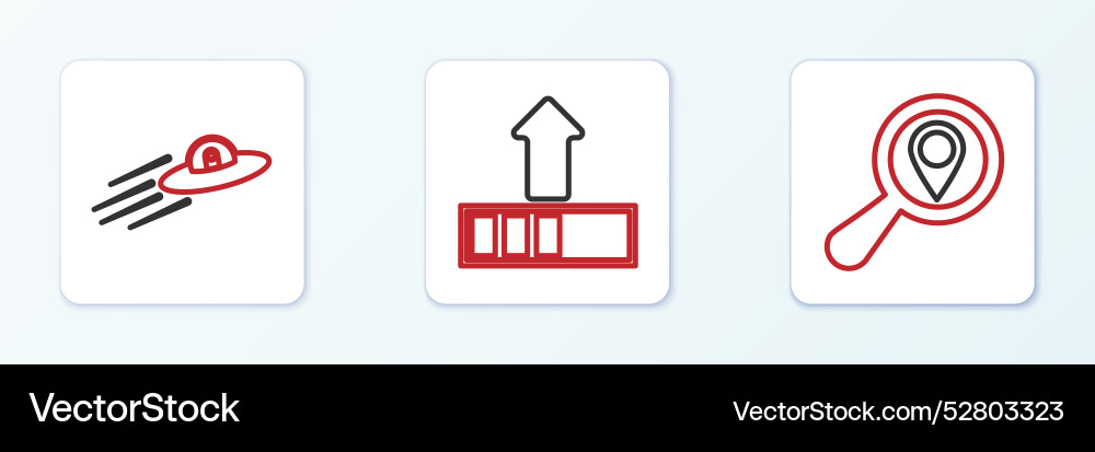 Set line search location ufo flying spaceship Set line search location ufo flying spaceship vector image