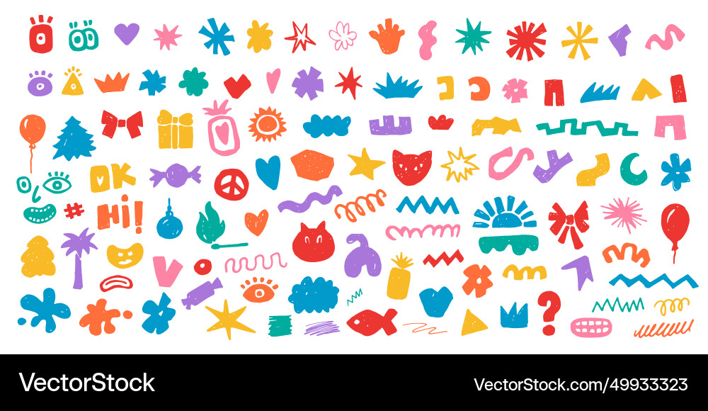 Set von bunten abstrakten Retro Formen niedlich doodle Set von bunten abstrakten Retro Formen niedlich doodle vektorbild