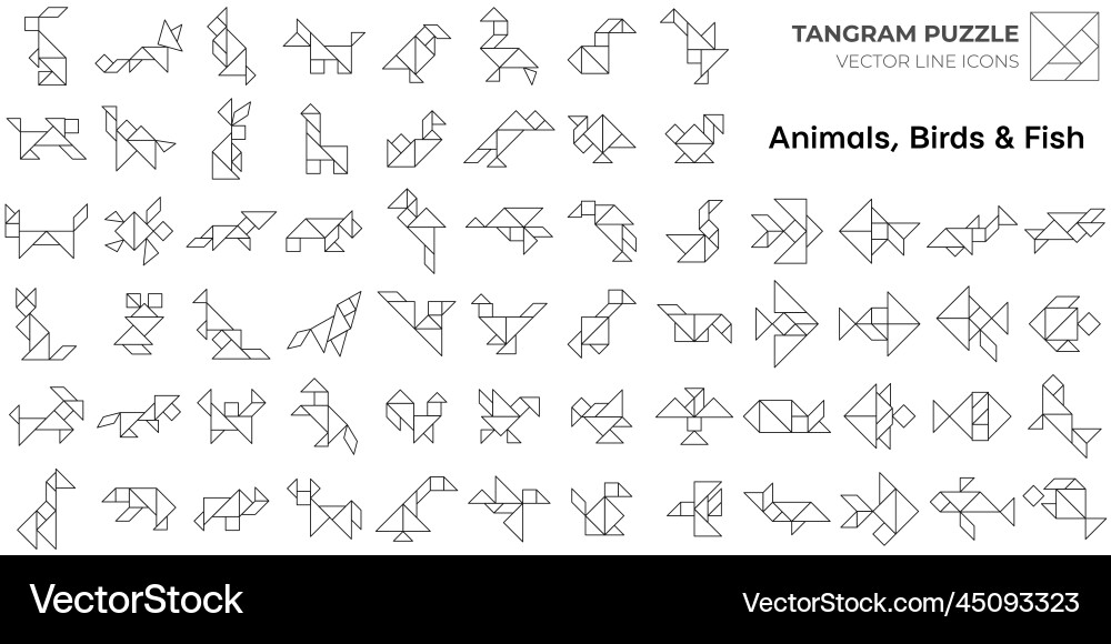 Tangram puzzle game isolated line icons Tangram puzzle game isolated line icons vector image
