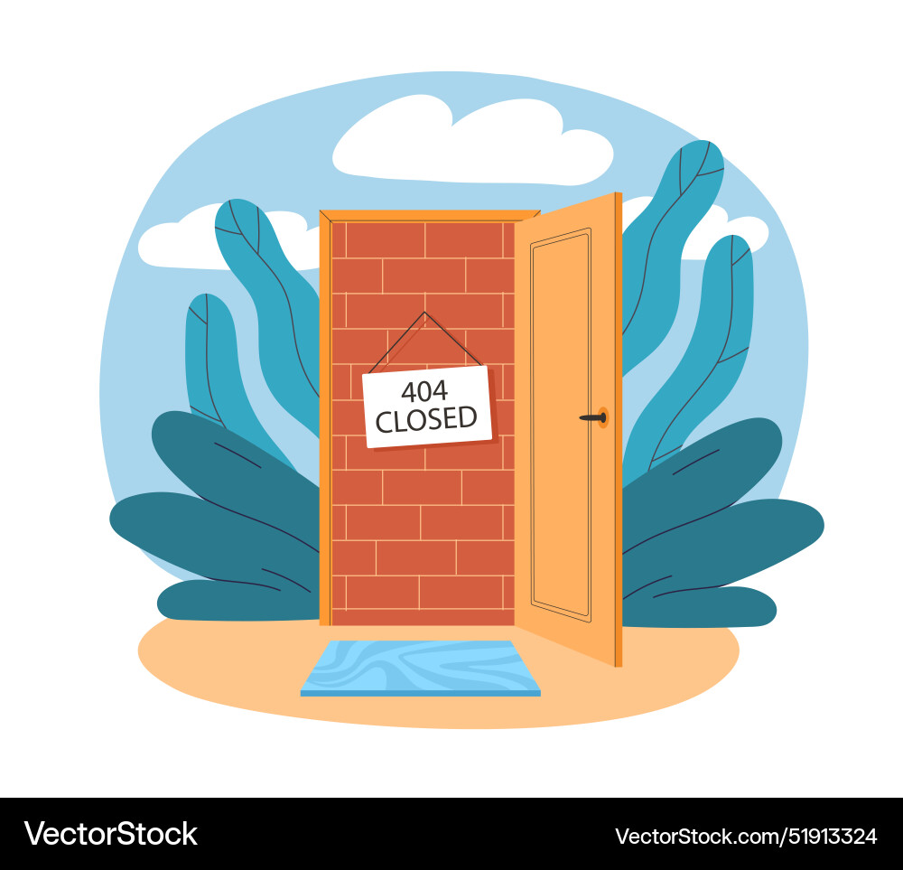 404 error closed door incorrect website address 404 error closed door incorrect website address vector image
