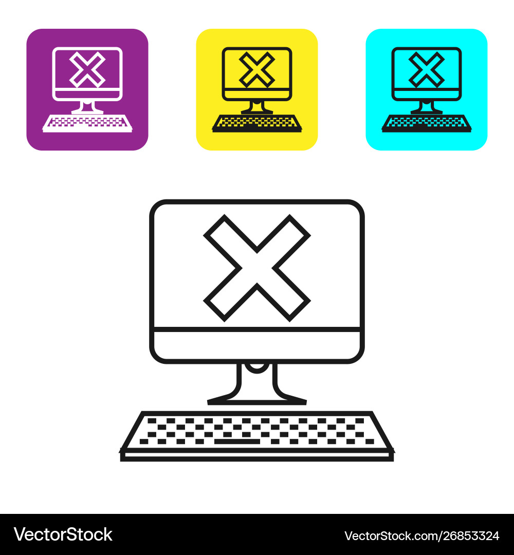 Black line computer with keyboard and x mark icon Black line computer with keyboard and x mark icon vector image