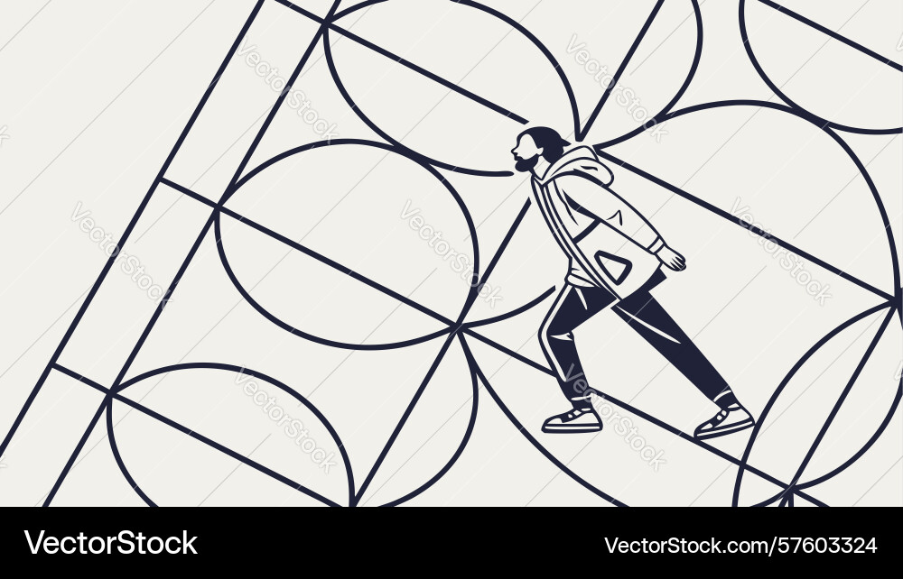 Dynamic runner on geometric grid path design vector image