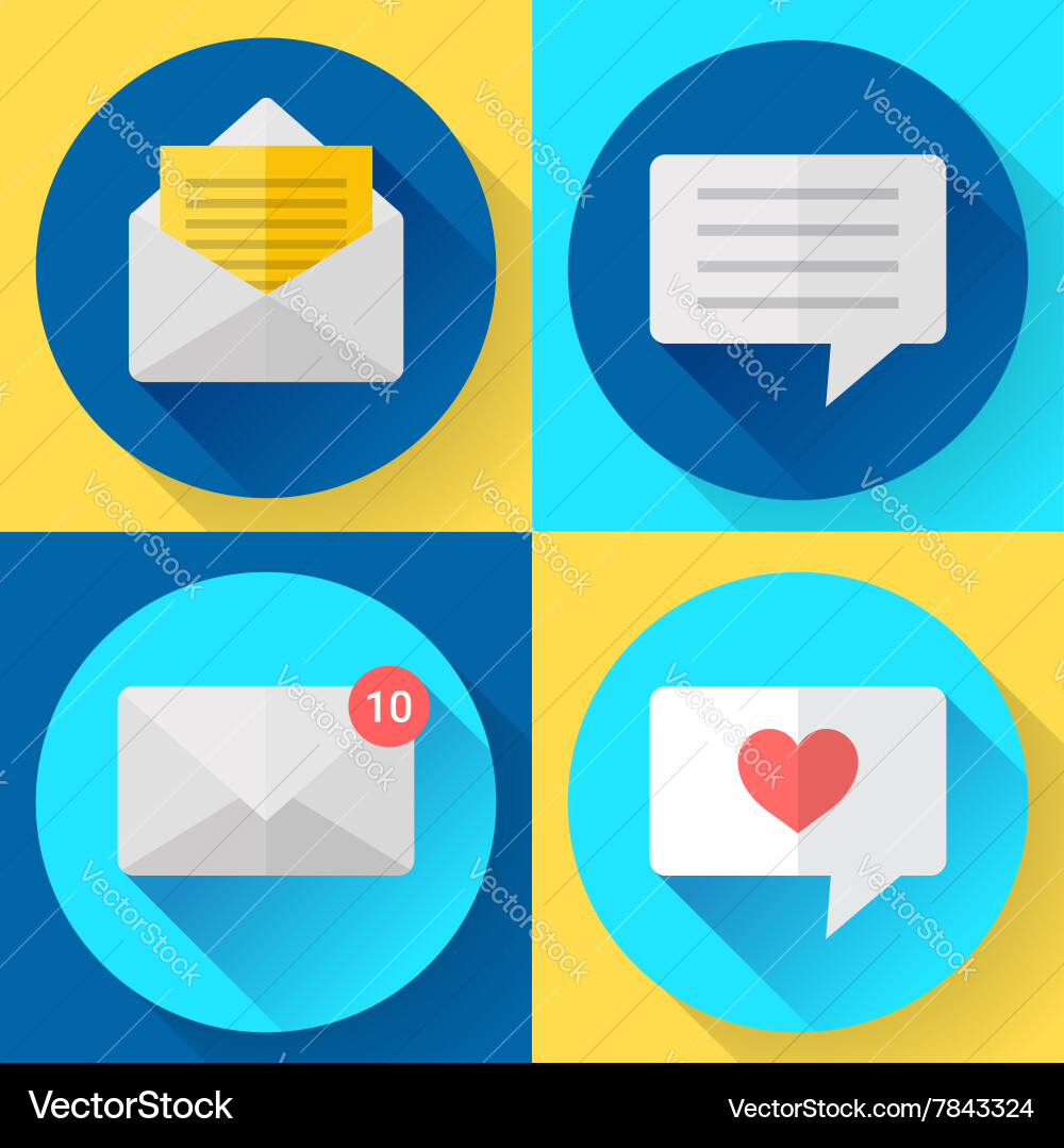 Flat color message sms icons set vector image
