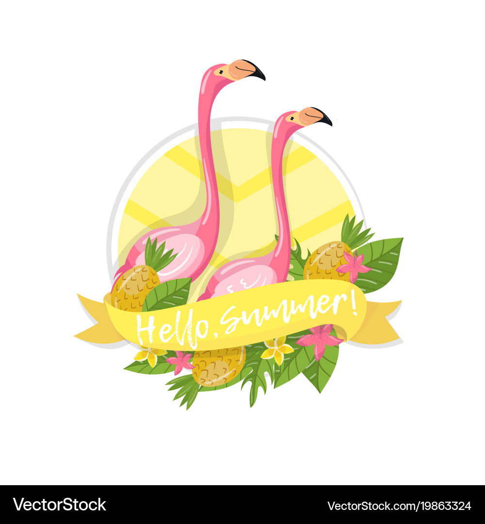 Hello summer label design element with palm vector image