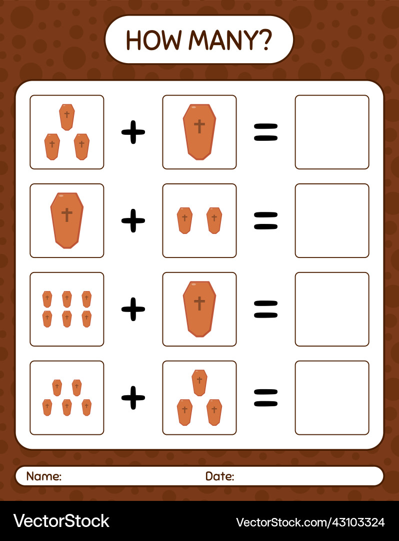 How many counting game with coffin worksheet How many counting game with coffin worksheet vector image